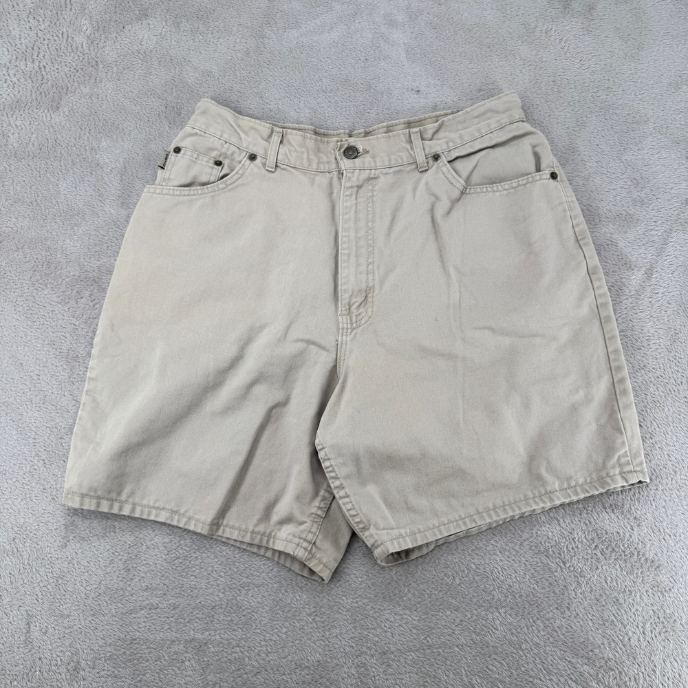 Vintage Chic Mens Shorts Size 16 Tan Denim Preowned High Rise Made in USA